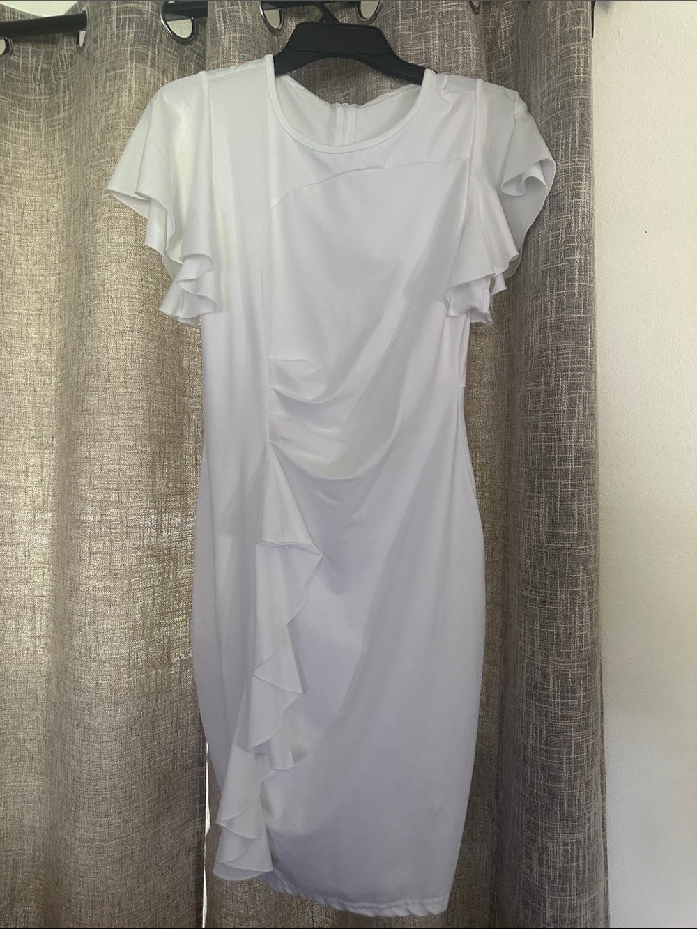 White Ruffle Sleeve Midi Dress